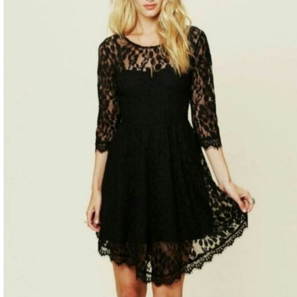 Free People Queens Love Black Asymmetrical Dress - Picture 1 of 5